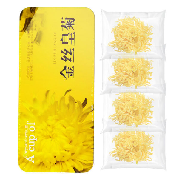 Fudonghai golden silk royal chrysanthemum 18 bags/iron gift box, one cup of golden chrysanthemum golden silk royal chrysanthemum gift box flower and grass tea wholesale - Image 2