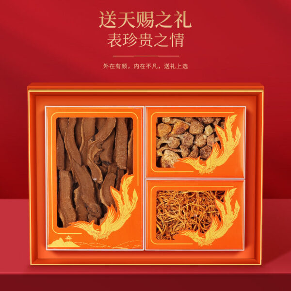 Fudonghai Ganoderma lucidum slices, Agaricus matsutake, Cordyceps cordyceps flower three-piece gift box, 200g one piece, Mid-Autumn Festival gift box. - Image 2