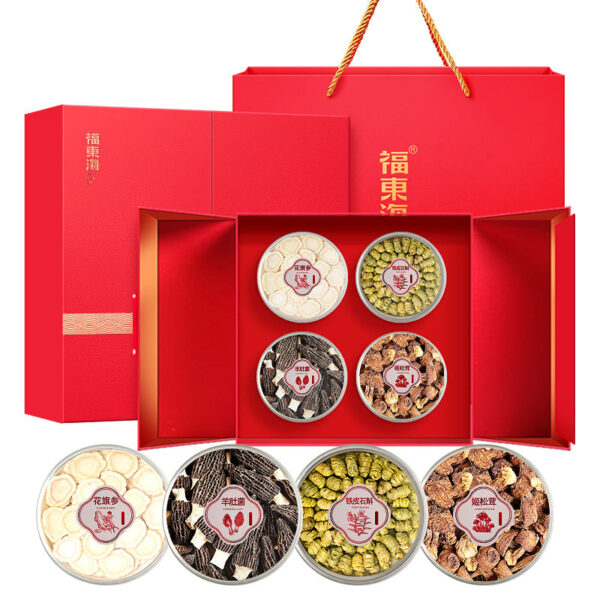 Fudonghai Four Pins Gift Box 265g Citigroup Ginseng, Dendrobium, Morchella, Agaricus Matsutake, Dried Shanzhen New Year's Soup, Gift