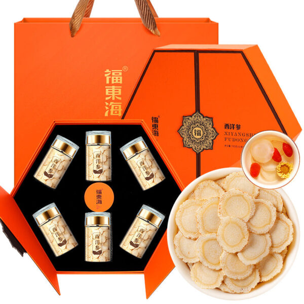Fudonghai American Ginseng Slices Changbai Mountain Pruning Slices Dried Ginseng Slices American Ginseng Large Bottle 180g Gift Box Wholesale