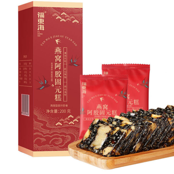 Fudonghai Bird's Nest Ejiao Cake 200g Instant Ejiao Cake for Girls Snacks Black Sesame Walnut Kernels Healthy Gifts
