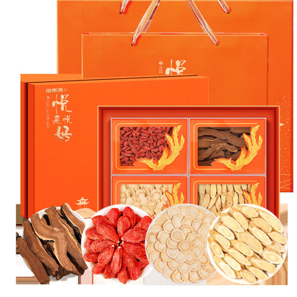 Fudonghai Astragalus American Ginseng Wolfberry Ganoderma lucidum Four Pin Gift Box 350g, wholesale of health-preserving New Year's goods, good products for elders