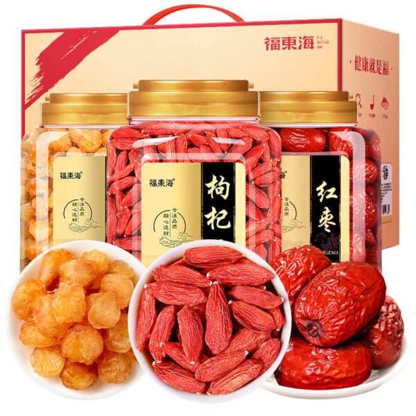 Fudonghai wolfberry 500g + red dates 400g + longan meat 500g gift box, Ningxia red wolfberry soup ingredients