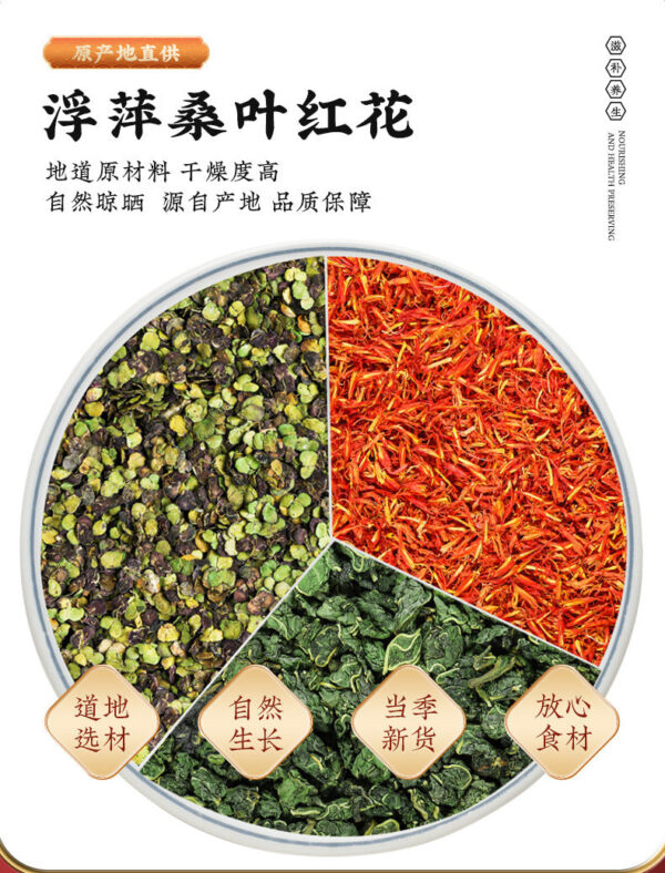 Duckweed Mulberry Leaf Safflower Tea Chinese Medicinal Materials Genuine Duckweed Cream Mulberry Leaf Grain Safflower Frost Leaf Floating Apple Grass Soaked in Water to Make Tea to Drink - Image 6