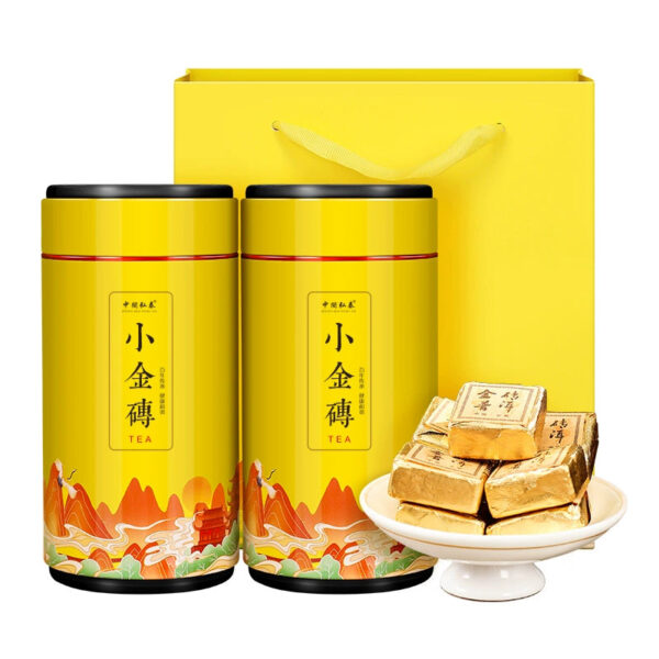 Zhongmin Hongtai small gold brick Yunnan glutinous rice fragrant old mini small Tuocha Pu'er tea aged ripe tea leaves, free gift box - Image 2