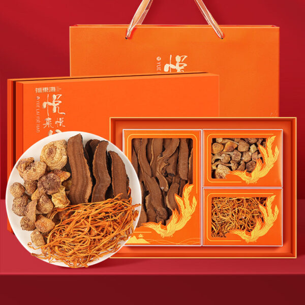 Fudonghai Ganoderma lucidum slices, Agaricus matsutake, Cordyceps cordyceps flower three-piece gift box, 200g one piece, Mid-Autumn Festival gift box.
