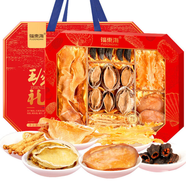 Fudonghai abalone ginseng mountain and seafood gift box 535g, freeze-dried abalone red ginseng seafood dry goods Mid-Autumn Festival gift box wholesale