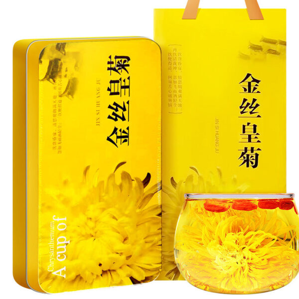 Fudonghai golden silk royal chrysanthemum 18 bags/iron gift box, one cup of golden chrysanthemum golden silk royal chrysanthemum gift box flower and grass tea wholesale - Image 5