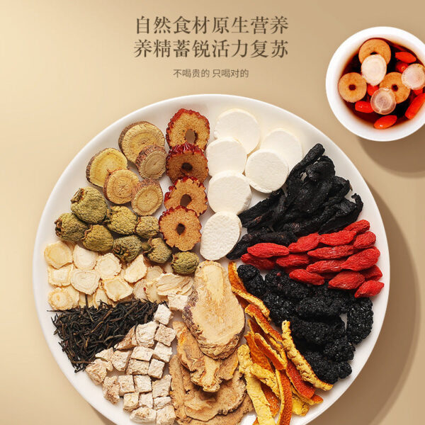 Fudonghai ginseng ten treasure tea 240g iron box, mulberry yellow essence wolfberry eucommia male flower supplement tea wholesale distribution - Image 3