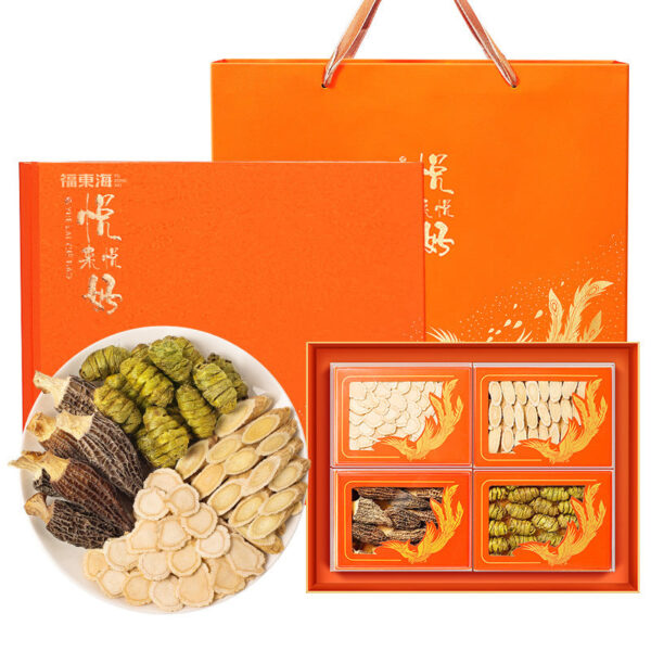 Fudonghai Mountain Treasure Mushroom Gift Box 295g Morels Astragalus American Ginseng Dendrobium Sipin Stewed Soup Dried Soup Wholesale