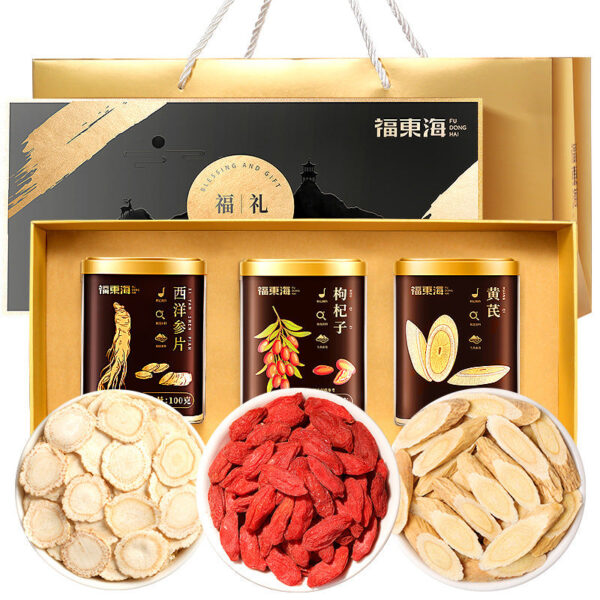 Fudonghai Festival American Ginseng 100g + Astragalus 130g + Wolfberry 180g/Dry Goods Fu Gift Box Gift Bag Wholesale