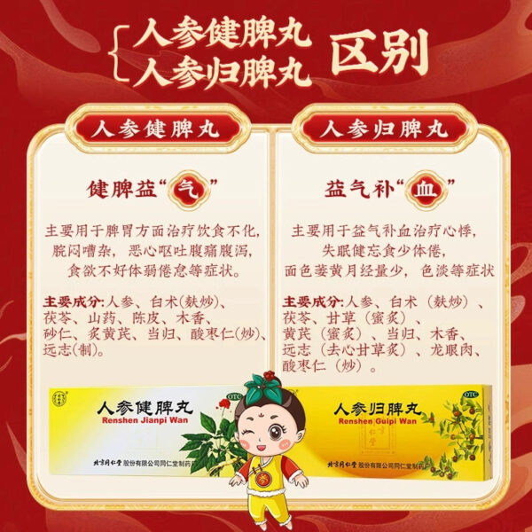 Beijing Tong Ren Tang Ginseng Guipi Pills 10 pills neurasthenia qi and blood insufficiency insomnia invigorate the spleen, nourish qi, nourish blood and nourish the heart - Image 3