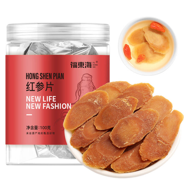 Fudonghai red ginseng slices 100g/can, large red ginseng, Jilin Changbai Mountain red ginseng, soup and tea wholesale distribution