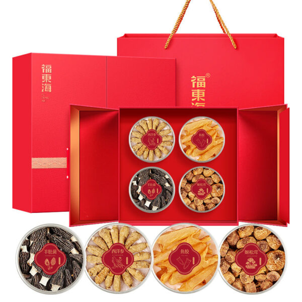 Fudonghai isinglass, American ginseng, morel mushroom, Agaricus matsutake four-piece gift box 155g soup, Spring Festival gift, New Year's goods delivery