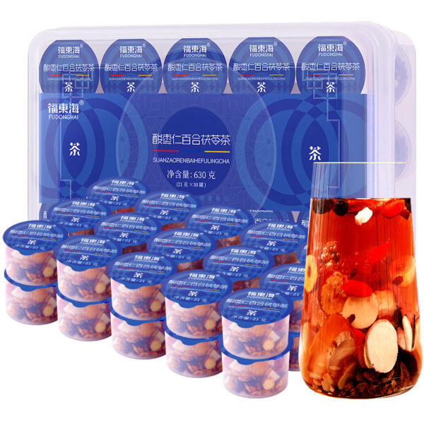 Fudonghai jujube seed lily Poria tea 630g independent small can strictly selected 11-flavor health tea combination tea wholesale
