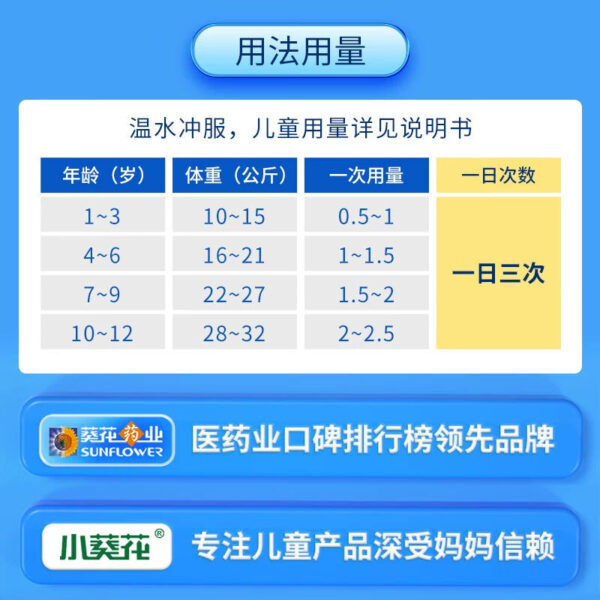 Little Sunflower Children's Paracetamol Huangnamin Granules 2g * 10 bags Children's cold, stuffy nose, sore throat, runny nose Children R - Image 3