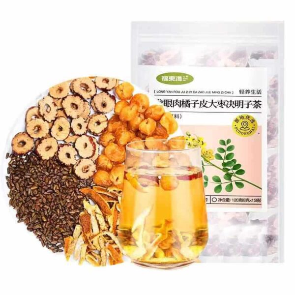Fudonghai longan meat orange peel jujube cassia seed tea 120g Mingmu soaked in water to protect the eyes and health tea wholesale distribution